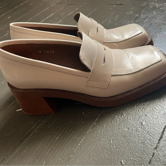 ALOHAS Cream Leather Block Heel Loafers - Picture 7 of 9